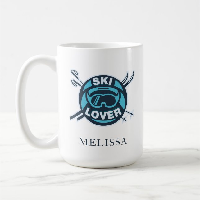 Mug Nom du sport de neige sur ski personnalisé (Gauche)