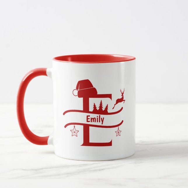 Mug Nom E lettre personnalisée | Capeau père Noël | Mo (Gauche)