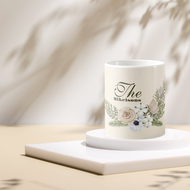 Mug Nom Elegant Aquarelle Florale Noël (Créateur téléchargé)