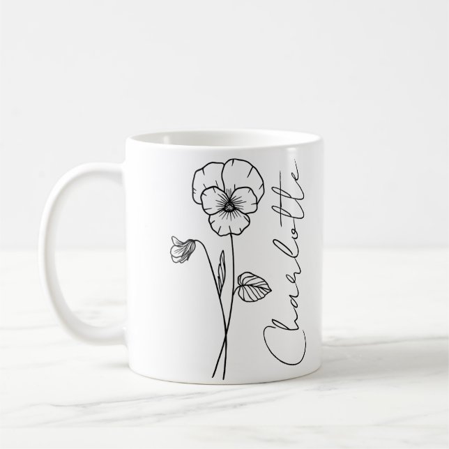 Mug Nom élégant de script Fleur de naissance de févrie (Gauche)