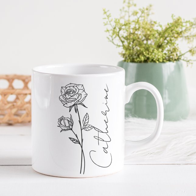 Mug Nom élégant de script Fleur de rose du mois de nai (Créateur téléchargé)