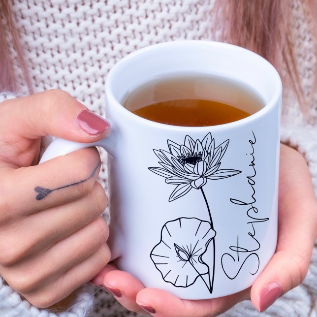 Mug Nom élégant de script Lotus Fleur du mois de naiss (Créateur téléchargé)