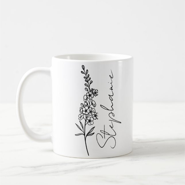 Mug Nom élégant de script Pied-d'alouette Fleur de nai (Gauche)