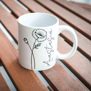 Mug Nom élégant de script Poppy Fleur de naissance d'a