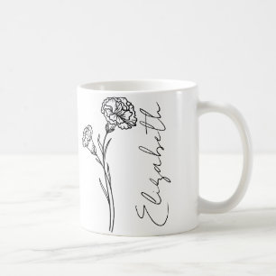 Mug Nom élégant en écriture Carnation Fleur de naissan