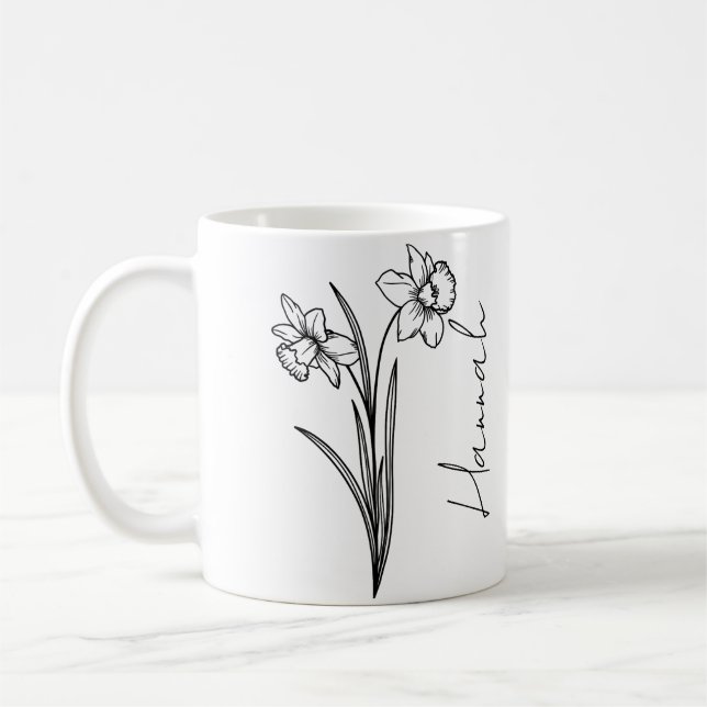Mug Nom élégant en écriture Fleur de naissance de mars (Gauche)