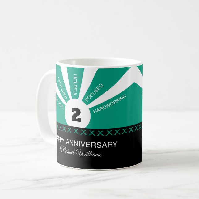 Mug Nom et année personnalisés, Anniversaire de l'empl (Devant gauche)