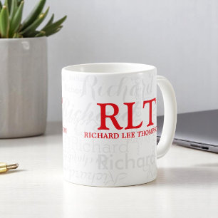 Mug Nom et initiales Monogramme rouge moderne personna