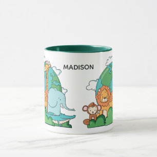 Mug Nom et texte personnalisés Terre avec animaux