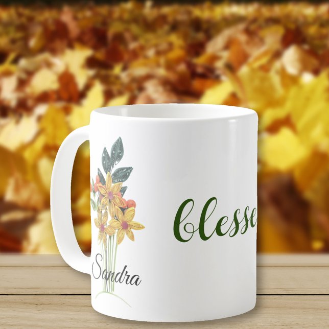 Mug Nom, Fleurs d'automne grillées béni 11oz (Créateur téléchargé)