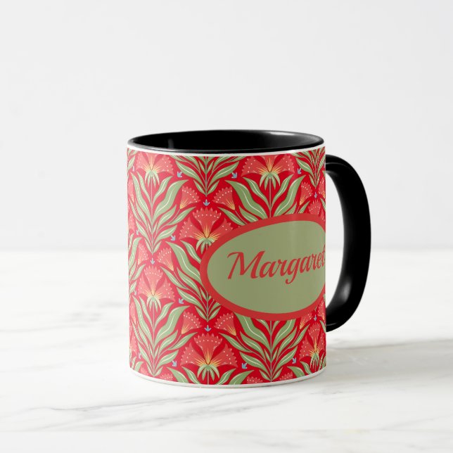 Mug Nom Fleurs de Noël Rouges (Devant droit)