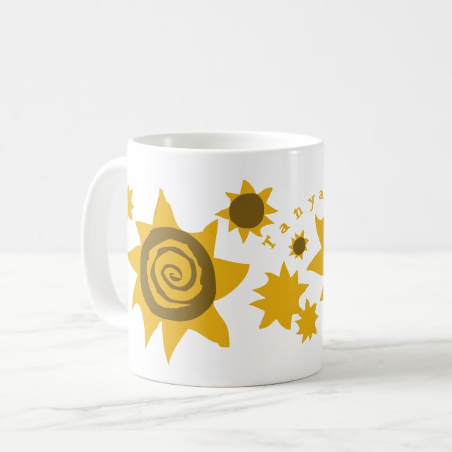 Mug Nom Fleurs de soleil Jaunes Brown enfants du solei (Devant gauche)