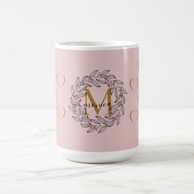 Mug Nom floral élégant Monogramme initial Rose Noir (Centre)