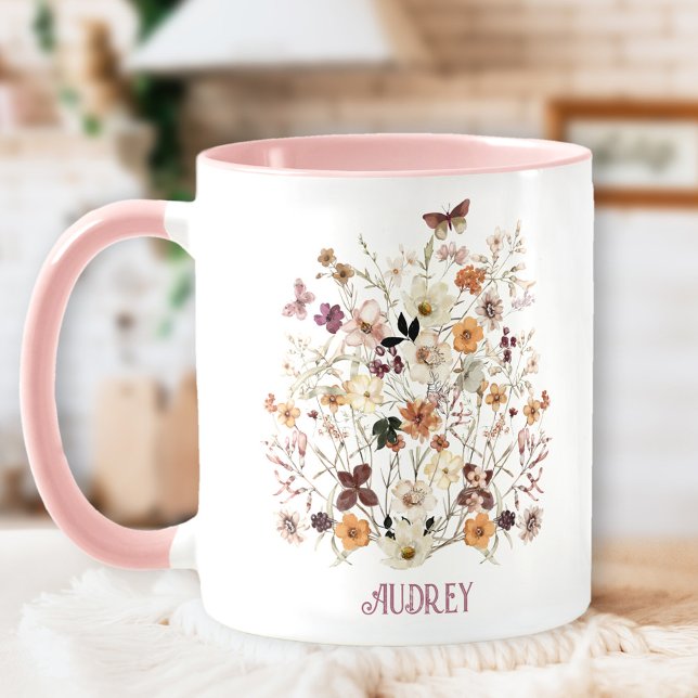 Mug Nom floral Fleur sauvage pressé (Pressed Wildflowers Botanical Floral Name Mug)