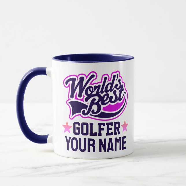 Mug Nom Golfeur Customisé moderne Texte bleu (Gauche)