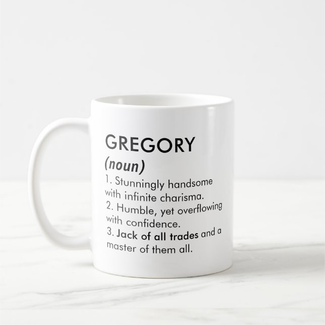 Mug Nom Gregory, Nom modifiable, Nom personnalisé (Gauche)