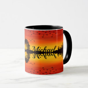 Mug Nom guitariste orange moderne Aquarelle