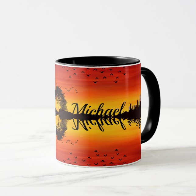 Mug Nom guitariste orange moderne Aquarelle (Devant droit)