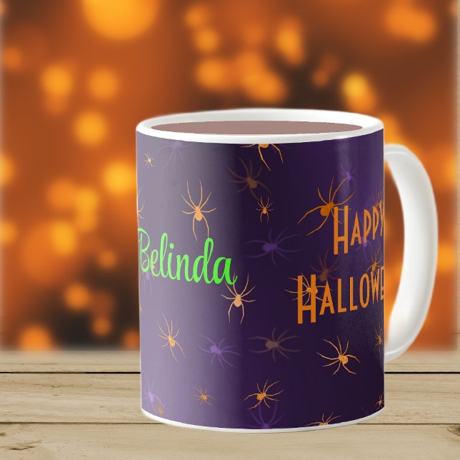 Mug Nom, Halloween Déplaisant Orange Araignées 11oz (Créateur téléchargé)