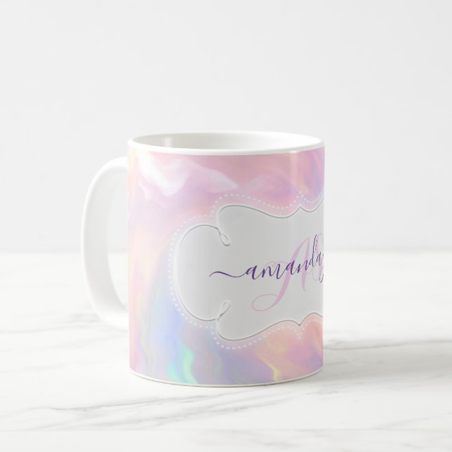Mug Nom holographique Monogram Girly Pink Quinceañera (Devant gauche)