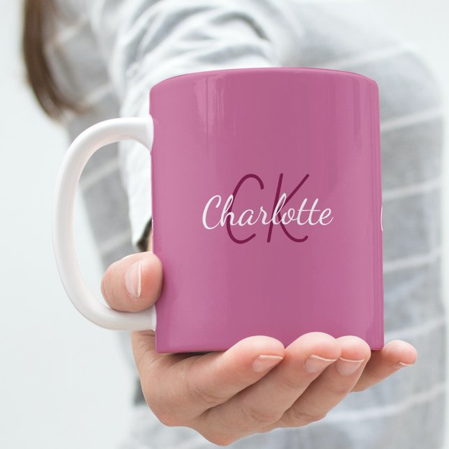 Mug Nom initial du monogramme rose (Créateur téléchargé)