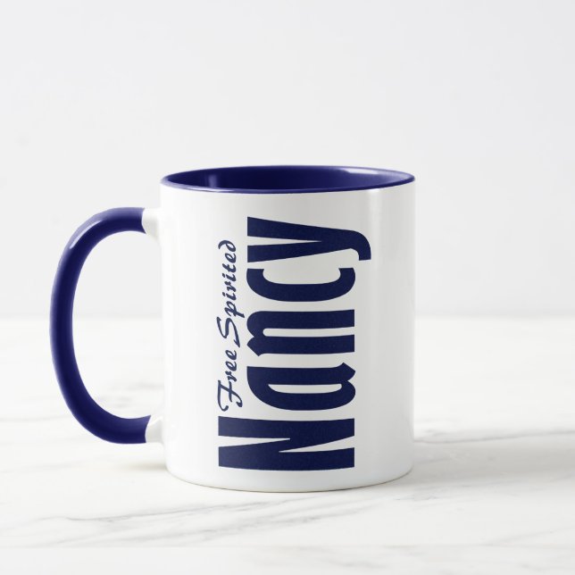 Mug Nom inspirationnel Customisé "Nancy" en bleu marin (Gauche)