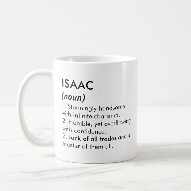 Mug Nom Isaac, Nom modifiable, Nom personnalisé (Gauche)