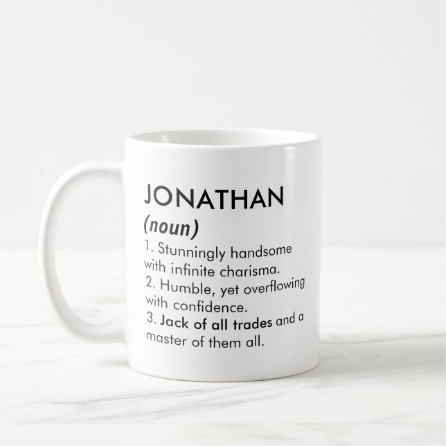 Mug Nom Jonathan, Nom modifiable, Nom personnalisé (Gauche)