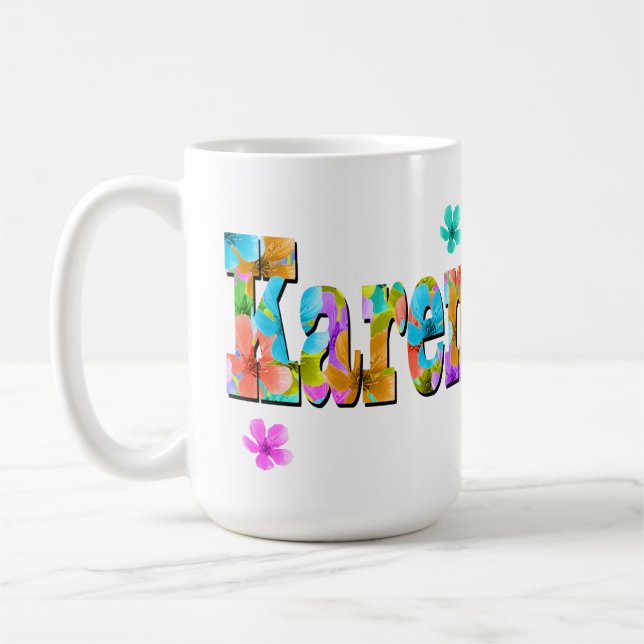 Mug Nom Karen Logo Avec Fleurs, (Gauche)