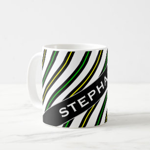Mug Nom + Lignes onduleuses noires, jaunes et vertes