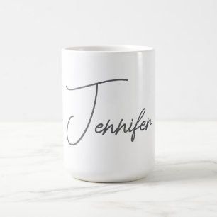 Mug Nom minimaliste moderne écriture manuscrite blanc