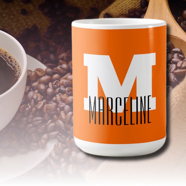 Mug Nom moderne élégant Initial | Neon Sunset Orange (Créateur téléchargé)