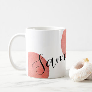 Mug Nom moderne Grand Rose or Aquarelle Pois
