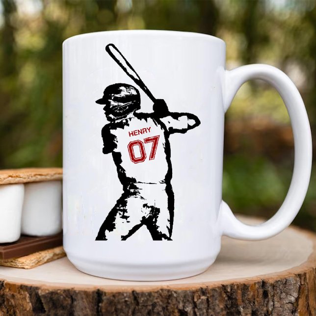 Mug Nom modifiable et numéro de maillot Baseball Anniv (Editable Name & Jersey Number Baseball Birthday Coffee Mug)