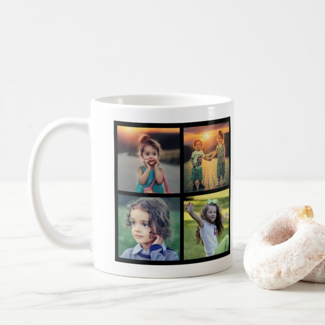 Mug Nom monogramme du collage photo de famille moderne (Avec donut)