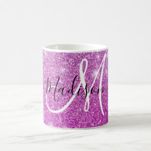Mug Nom Monogramme Paillettes Violet Fille et Glamour