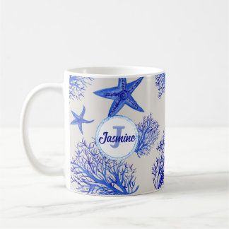 Mug Nom monogramme personnalisé de l'étoile de mer-cor