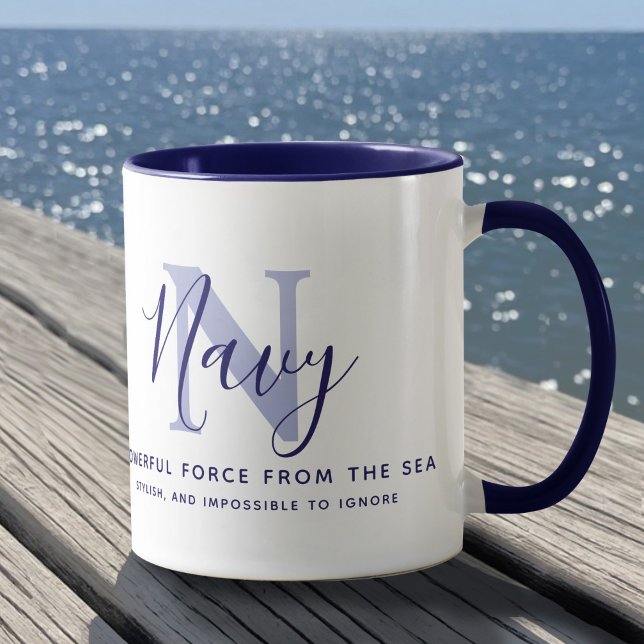 Mug Nom Navy signification et monogramme texte bleu (Créateur téléchargé)