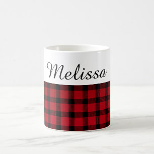 Mug Nom noir rouge chic de coutume de plaid de pays