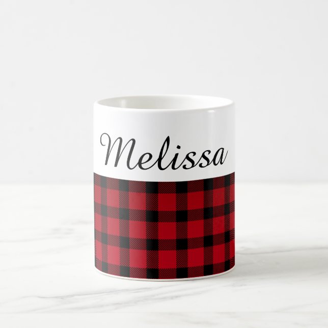Mug Nom noir rouge chic de coutume de plaid de pays (Centre)