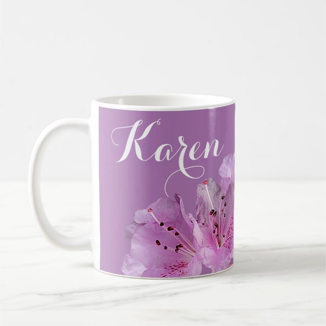 Mug Nom personnalisable Karen floral violet rose boho (Gauche)
