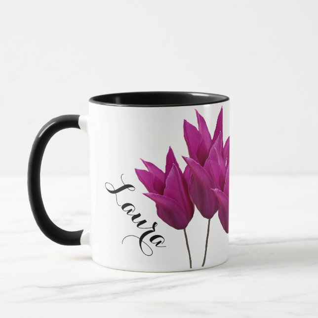 Mug Nom personnalisable Laura jolie tulipes roses flor (Gauche)
