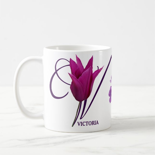Mug Nom personnalisable Victoria monogramme joli flora (Gauche)