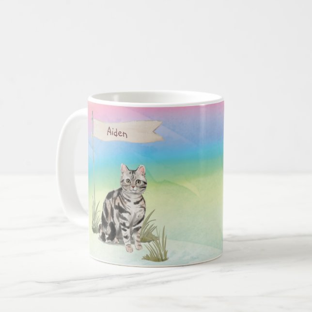 Mug Nom personnalisé American Short cheveux Pet Cat (Devant gauche)