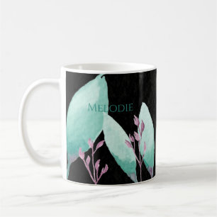Mug Nom personnalisé Aquarelle Botanique Turquoise Bib