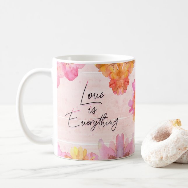 Mug Nom personnalisé Aquarelle rose (Avec donut)