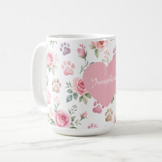 Mug Nom personnalisé Aquarelle Rose & Empreinte de Pat