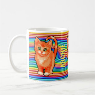 Mug Nom personnalisé arc-en-ciel et chaton Mug. Café