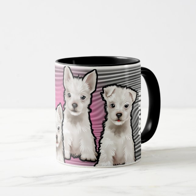 Mug Nom personnalisé arc-en-ciel et chiots Mug. Café M (Devant droit)