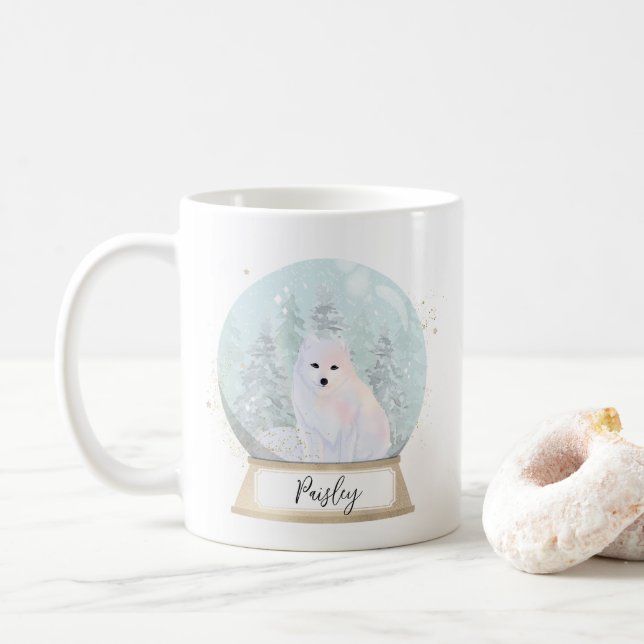 Mug Nom personnalisé Arctic Fox Noël (Avec donut)